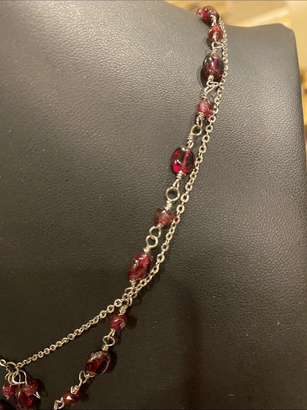 Multi-Strand Authentic (Garnet ) Red Beaded Pendant Necklace - Women Jewelry